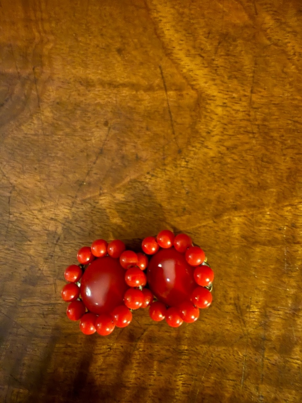 Red Beaded Cluster Clip-On Earrings